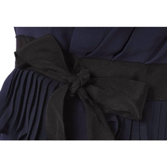 MM COUTURE Navy Blue Chiffon Ruffle Pleated Strapless Party Dress NWT Size S - Picture 4 of 4